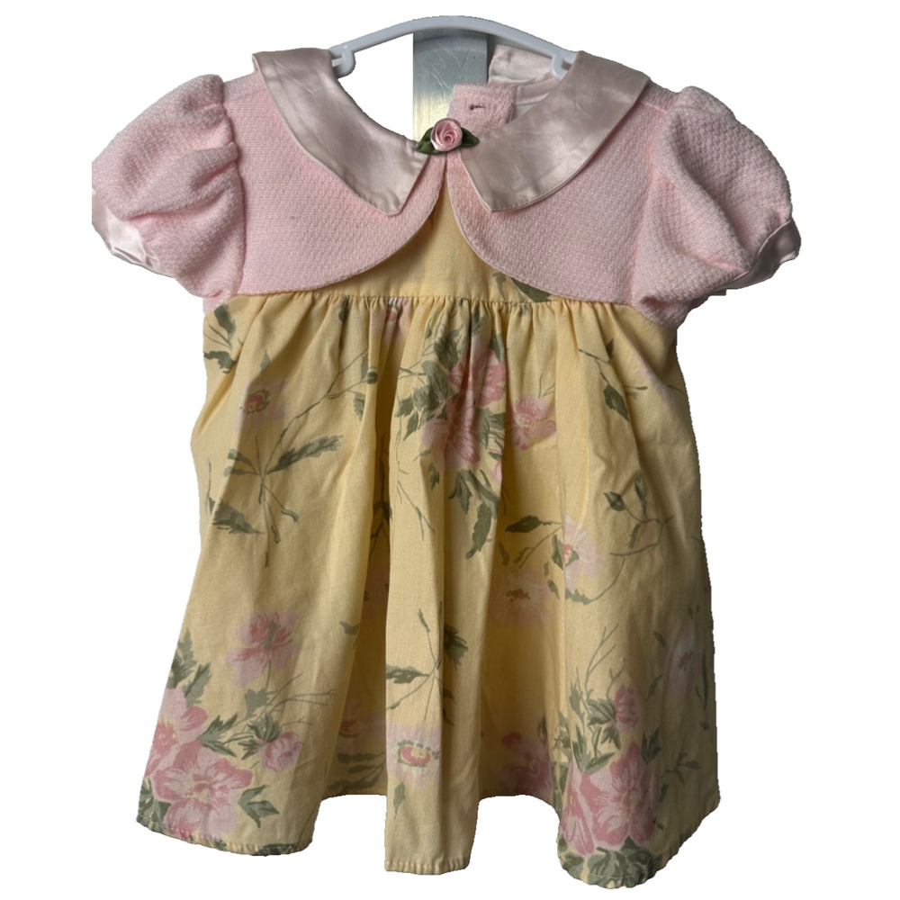 Rare find! VIntage 1990's Jo Lene 12M Baby Girl's dress Pink Floral USA D53